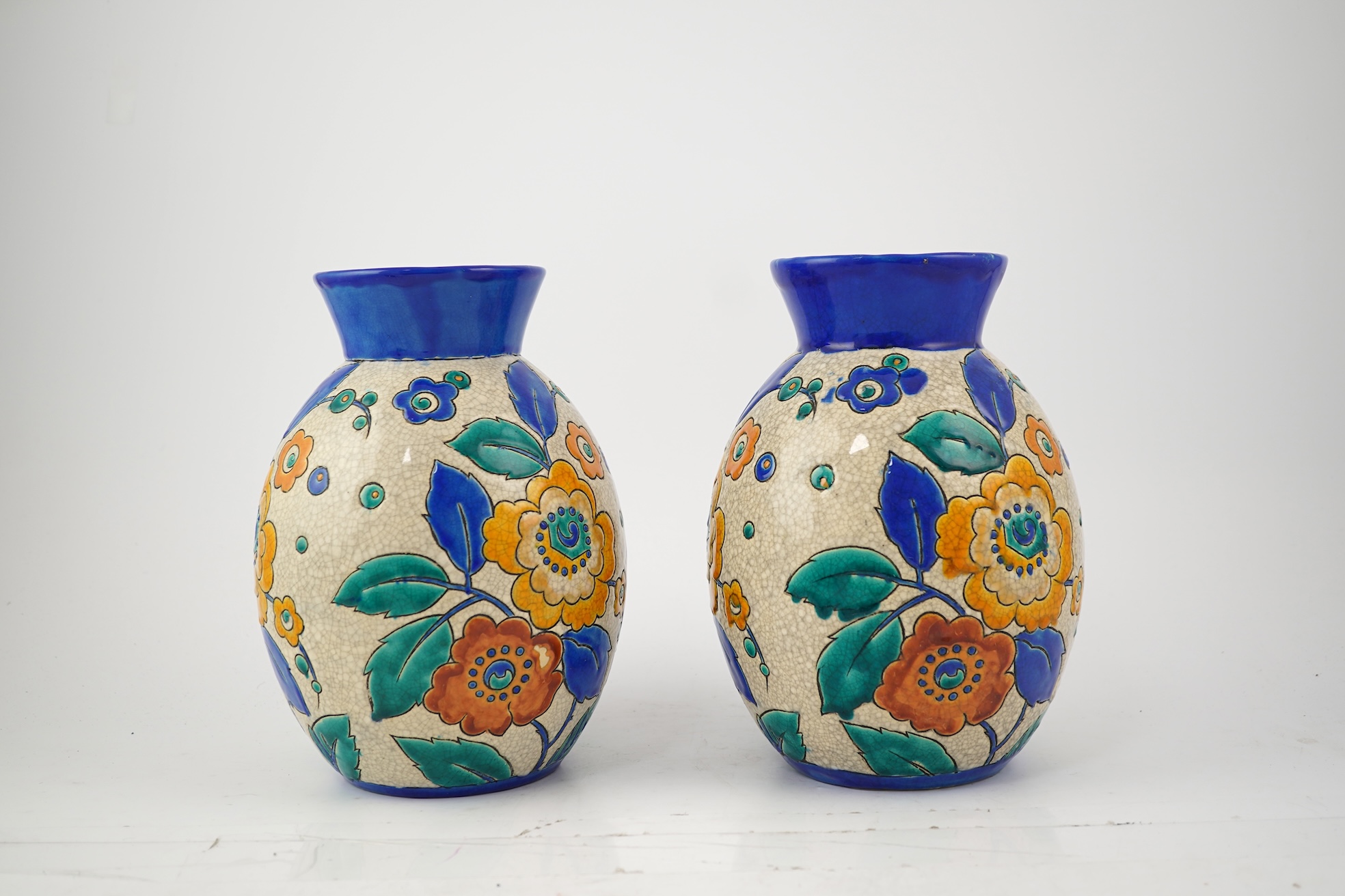 Charles Catteau (1880-1966) for Boch Keramis: A pair of Belgian Art Deco vases, D. 2516